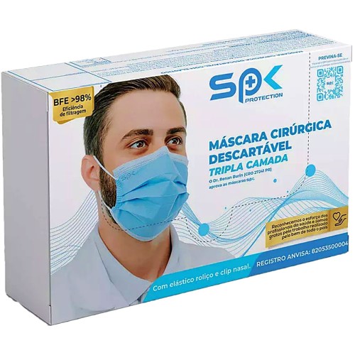 Máscara Cirúrgica SPK - Azul - Tripla Camada Descartável - 50 Unidades