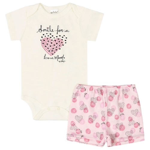 Body curto c/ Short para bebê em suedine Corações Poá - Up Baby