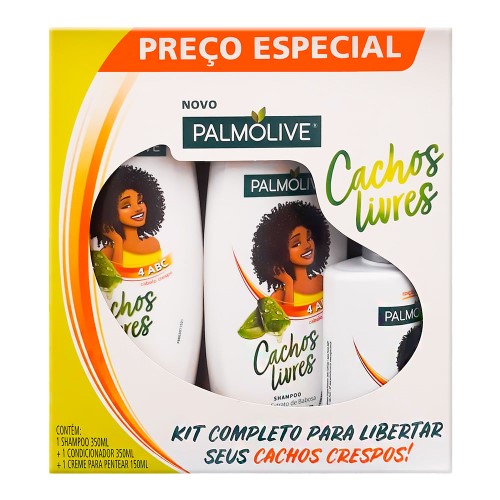 Shampoo + Condicionador Palmolive Cachos Livres Extrato de Babosa 350ml cada + Creme de Pentear Palmolive Cachos Livres Extrato de Babosa 150ml