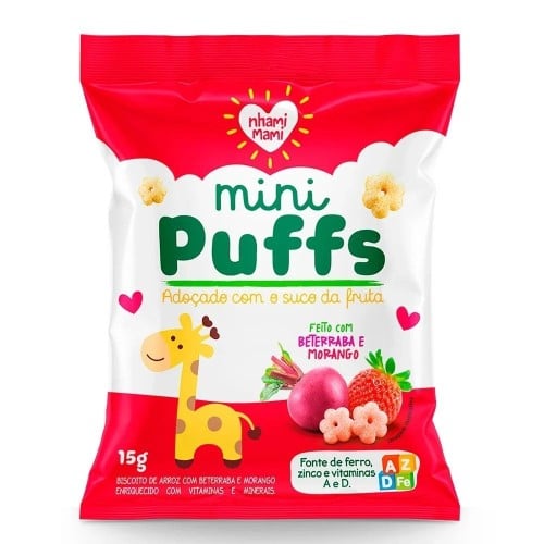 Biscoito de Arroz Mini Puffs Beterraba e Morango com 15g