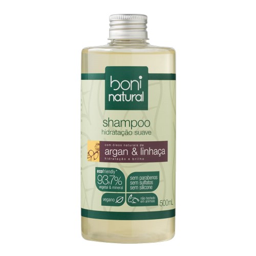 Shampoo Hidratação Suave Boni Natural Argan & Linhaça 500ml