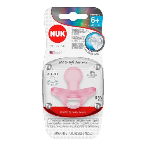 Chupeta Nuk Sensitive Soft 100% Silicone Girl S2 6-18 Meses