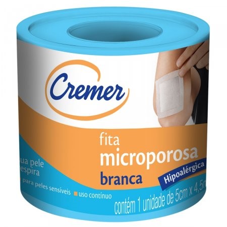 Fita Microporosa Cremer Branca para Peles Sensíveis com 1 rolo de 5cm X 4,5mt