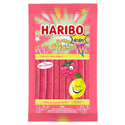 Balas Haribo Balla Sticks Ácido Pink Lemonade 80g