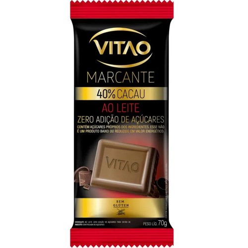 Chocolate Vitao Marcante Ao Leite 40% Cacau Zero Açúcar 70g