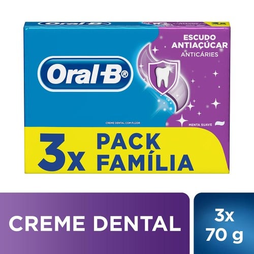 Creme Dental Oral-B Escudo Anti-Açúcar 3 unidades 70g