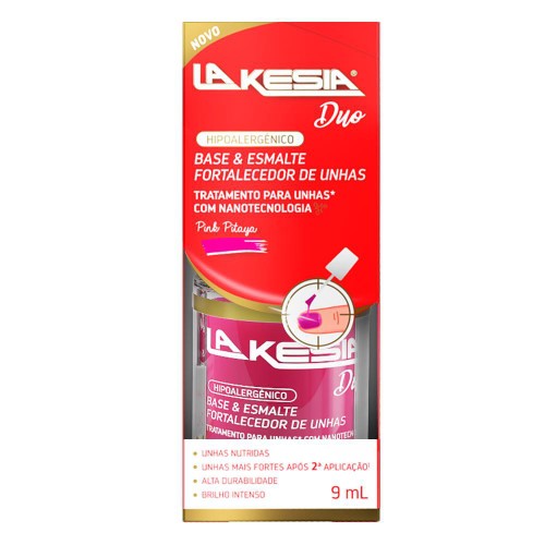 Fortalecedor de Unhas Lakesia Duo Base e Esmalte Cor Pink Pitaya 9ml