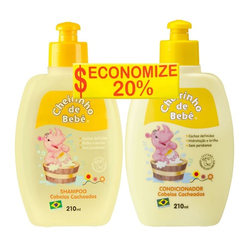 Shampoo + Condicionador Cheirinho de Bebê Cabelos cacheados 210ml