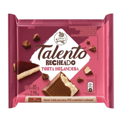 Chocolate Garoto Talento Recheado Torta Holandesa 85g