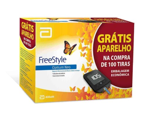 FreeStyle Optium Tira Teste com 100 Unidades + Grátis FreeStyle Optium Neo Kit Monitor de Glicemia