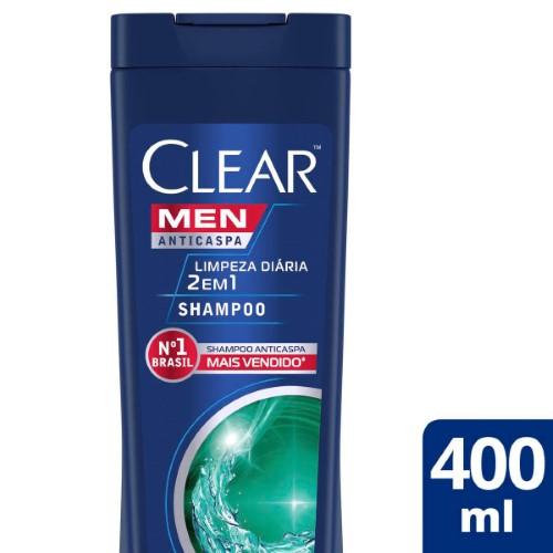 Shampoo Anticaspa Clear Men Limpeza Diária 2 em 1 - 400ml (dupl)