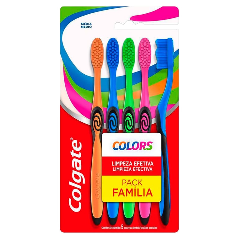 Escova Dental Colgate Colors média, sortido com 5 unidades