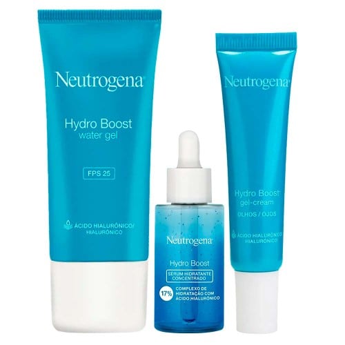 Neutrogena Hydro Boost Kit – Gel Creme para Olhos + Hidratante Facial FSP25 + Sérum