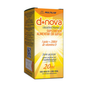 Dnova caixa com 1 frasco com 20mL de solução de uso oral, sabor framboesa