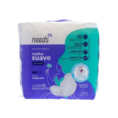 Absorvente Needs Malha Suave com Abas com 8 unidades