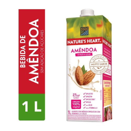 Bebida Vegetal Nature Heart Amêndoa Zero Açúcar e Lactose com 1L