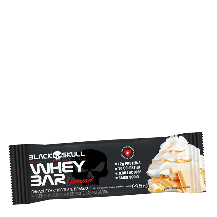 Barra de Proteína Whey Bar Gourmet Black Skull Sabor Ganache de Chocolate Branco 45g