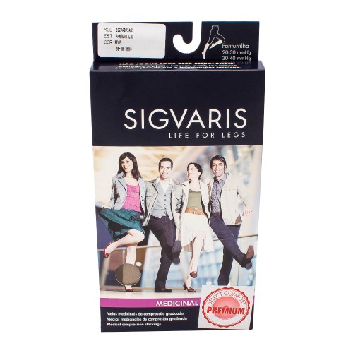 Meia Panturrilha (3/4) Sigvaris Select Comfort Premium 20-30 mmHg P (Tamanho Pequeno) Longo, Ponteira Aberta, Cor Natural