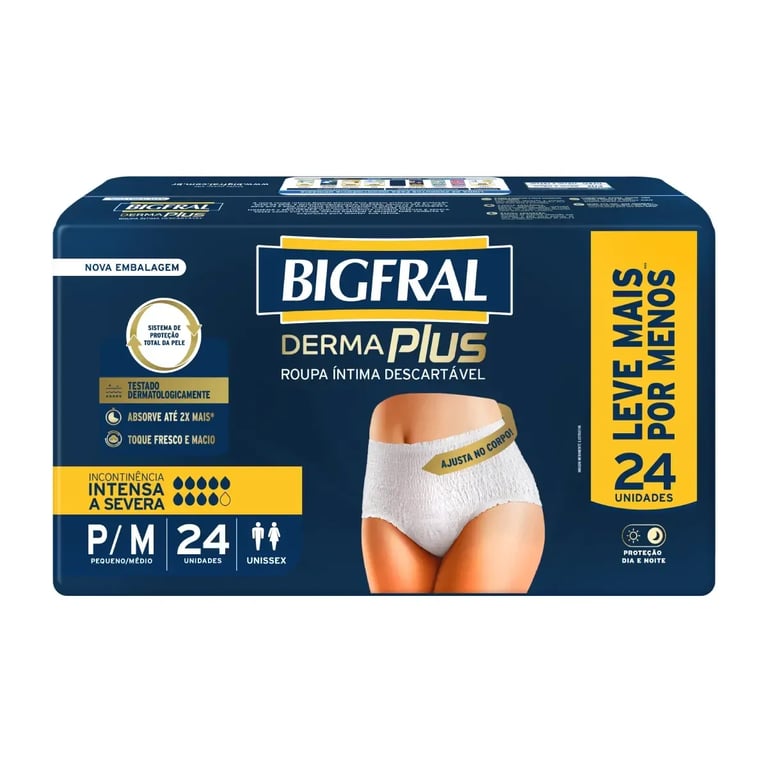 Roupa Íntima Bigfral Derma Plus Intensa a Severa Unissex P/M 24 Unidades