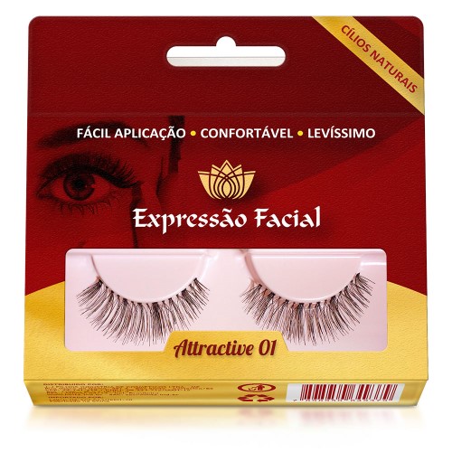 Cílios Postiços Naturais Expressão Facial Attractive N01