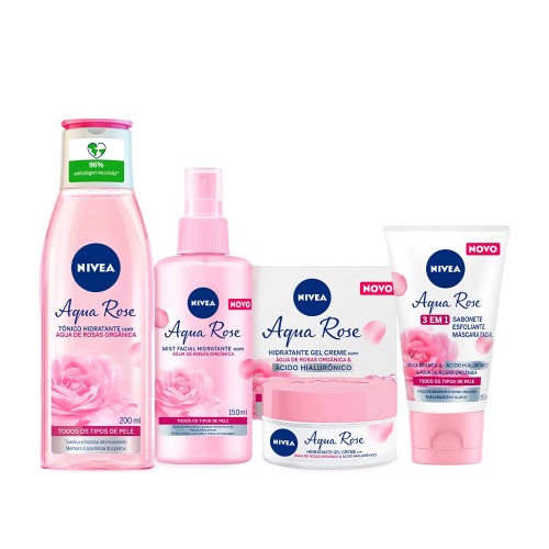 Nivea Aqua Rose Kit - Hidratante + Mist Facial + Tônico + 3 em 1