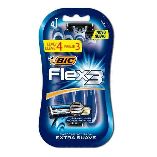 Aparelho de Barbear Descartável Bic Flex 3 Extrasuave com 4 unidades