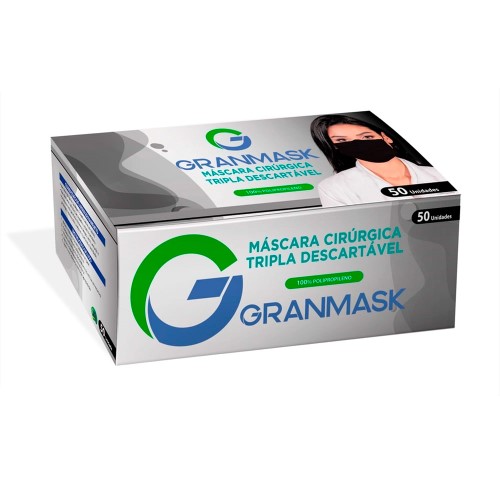 Máscara Descartável Granmask Tripla Camada Preta com 50 Unidades