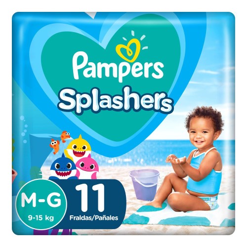 Fraldas Descartáveis Para Água Pampers Splashers Baby Shark M-G 11 Unidades