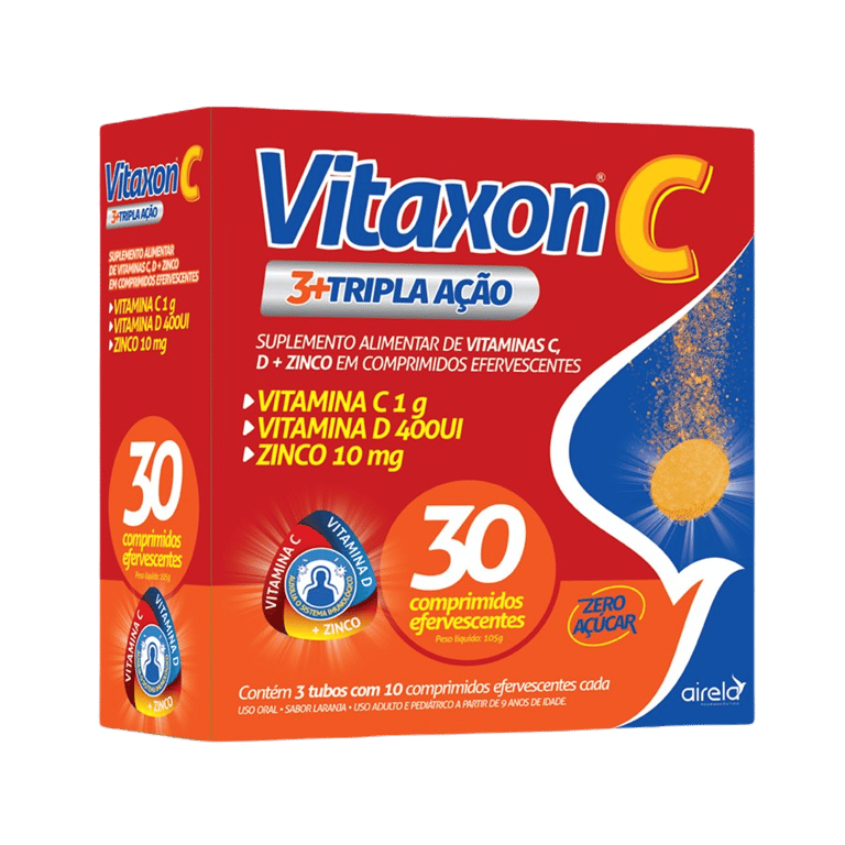 Vitaxon C Tripla Ação laranja, caixa com 30 comprimidos efervescentes