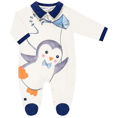 Macacão longo para bebê em plush Gêmeos Pinguim Marinho - Anjos Baby