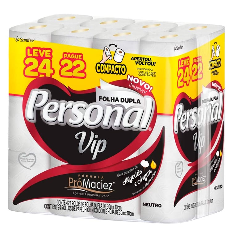 Papel Higiênico Personal Vip Folha Dupla Leve 24 Pague 22