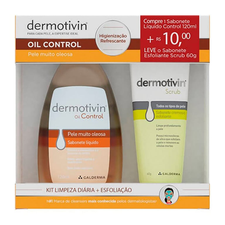 Sabonete Líquido Dermotivin Oil Control 120ml + Sabonete Cremoso Esfoliante Dermotivin Scrub 60g