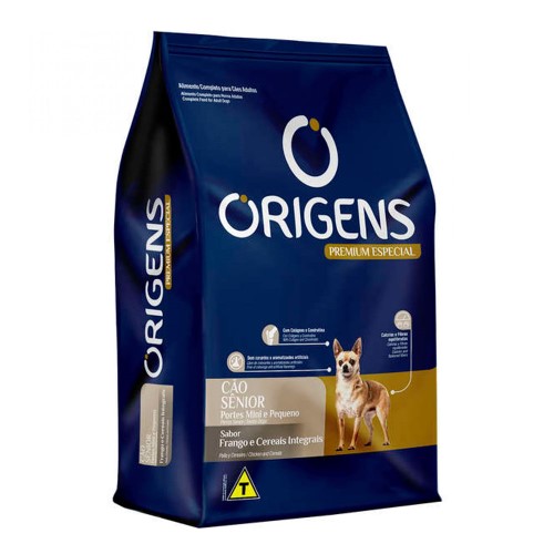 Ração para Cães Sênior Mini e Pequeno Porte Origens Premium Especial Sabor Frango e Cereais Integrais 1Kg