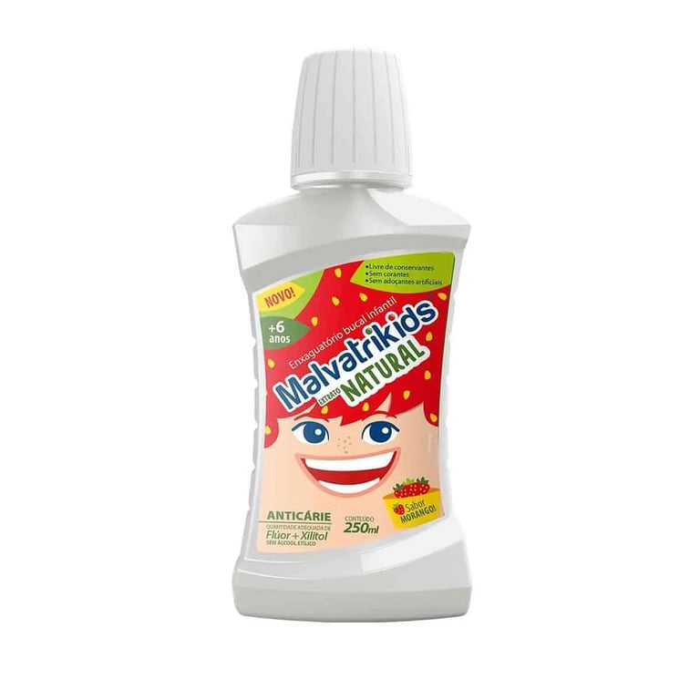 Enxaguatório Bucal Infantil Malvatrikids Extrato Natural Morango 250ml