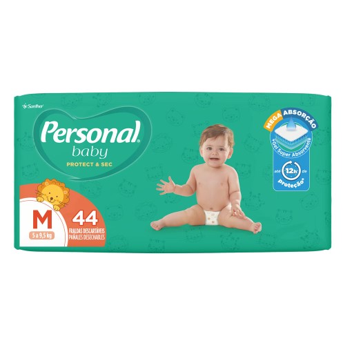 Fralda Personal Baby Protect & Sec Tamanho M com 44 Fraldas Descartáveis