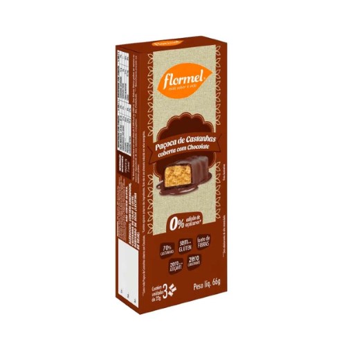 Paçoca Flormel de Castanhas coberta com Chocolate Zero Açúcar com 3 unidades