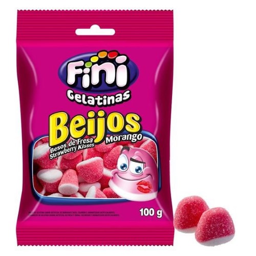 Bala de Gelatina Fini Beijos Morango 100g