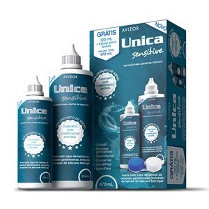 Avizor Unica Sensitive Solução Multipropósito para Lentes de Contato Gelatinosas e Silicone Hidrogel 350ml + Grátis 120ml + Estojo para Lentes