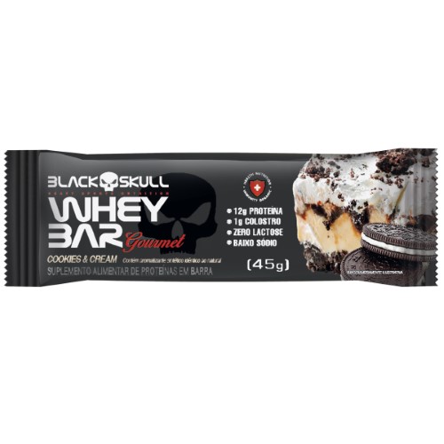 Barra de Proteína Whey Bar Gourmet Black Skull Sabor Cookies & Cream 45g