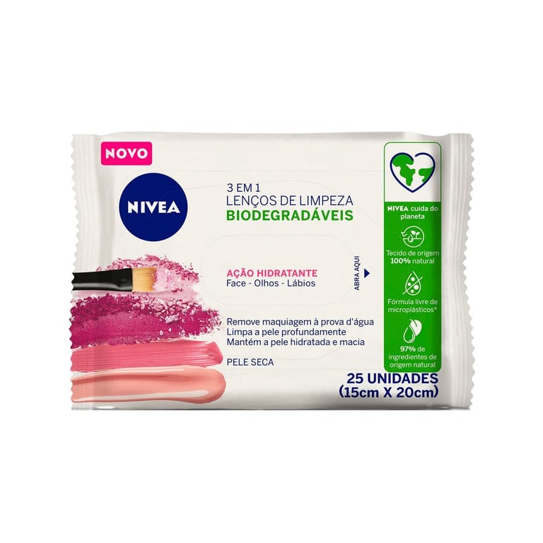 Lenços De Limpeza Demaquilantes Nivea 3 Em 1 Ação Hidratante 25 Unidades