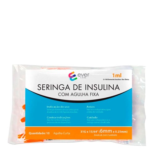 Seringa de Insulina Ever Care 1ml 6mm 10 Unidades