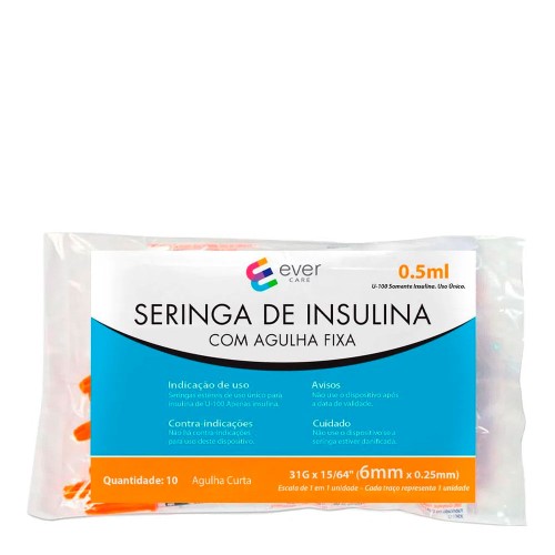 Seringa de Insulina Ever Care 0,5ml 6mm 10 Unidades