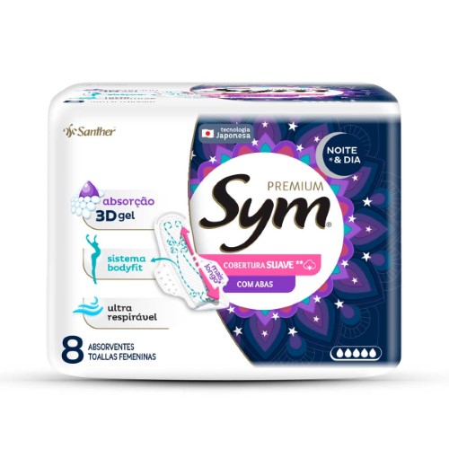 Absorvente Sym Premium Good Night Cobertura Suave com Abas Noturno 8 Unidades