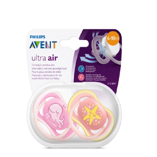 Chupeta Avent Ultra Air 6-18 Meses Baleia/Estrela 2 Unidades