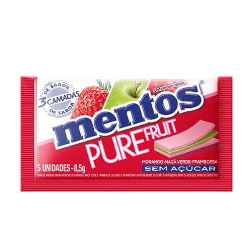 Gm Mentos Pure Fruit 3 Camadas Morango Maca Verde Framboesa 8,5G - Mentos