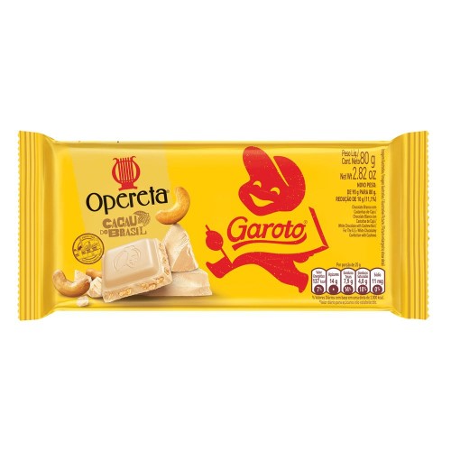 Chocolate Garoto Opereta Chocolate Branco com Castanha de Cajú 80g