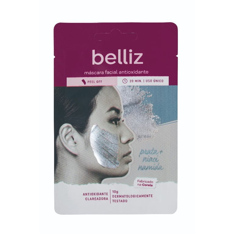 Máscara Facial Antioxidante Belliz Prata com 10g