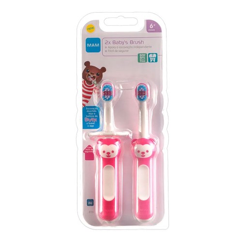 Escova de Dentes Baby Brush 2 Unidades Rosa (6m+) - MAM