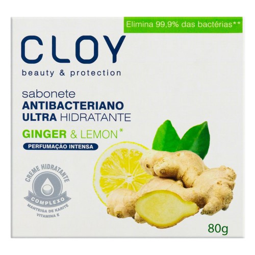 Sabonete em Barra Ultra Hidratante Antibacteriano Ginger & Lemon Cloy Beauty 80g