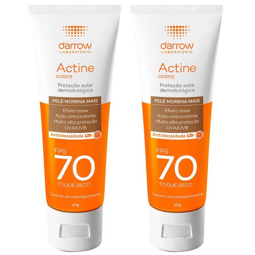 Darrow Actine Colors Kit com 2 Unidades – Protetor Solar Facial com Cor FPS70 – Pele Morena Mais 40g